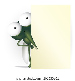 Mosquito cartoon with  blank sign. Vector illustration