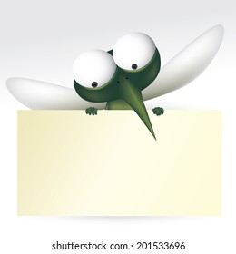 Mosquito cartoon with blank sign.  Vector illustration