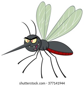 Mosquito Cartoon Character Flying. Vector Illustration Isolated On White