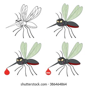 Mosquito Cartoon Character Flying. Vector Collection Set