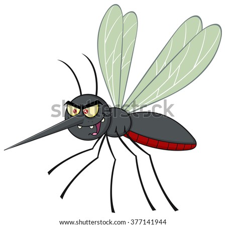 Mosquito Cartoon Character Flying. Vector Illustration Isolated On White