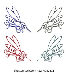 A Mosquito Cartoon Character Vector Illustration. Mosquito In Attack. Flying Mosquito
