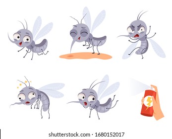 Dibujo de mosquitos. Aviso de insectos voladores peligrosos pequeños animales ilustraciones vectoriales