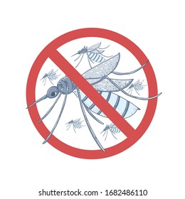 Mosquito character design of vector. Doodle art style. 