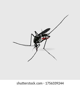 Mosquito cierra la vista lateral sobre fondo gris. Mosquito vector.