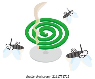 Mosquito coils and mosquitoes. Vector illustration.
