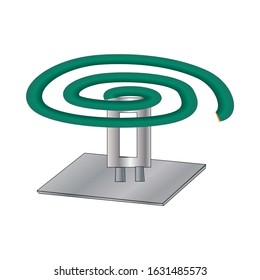 Mosquito coils on white background. Mosquito smoking coil to repel pests, prevent disease. Mosquito repellent green coil. Insect killer smoldering spiral incense. Stock vector illustration. 