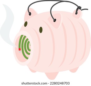 Mosquito collecting pig. Vector illustration of pig-shaped mosquito coil holder. svg