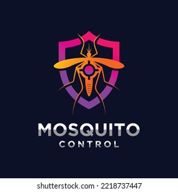 Logo de control de mosquitos con concepto de escudo