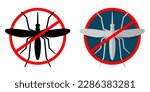 Mosquito control pictogram - strikethrough bloodsucking insect. For spray, repellent or pouches