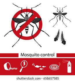 Mosquito control tools icons set, anti mosquito, vector illustration.