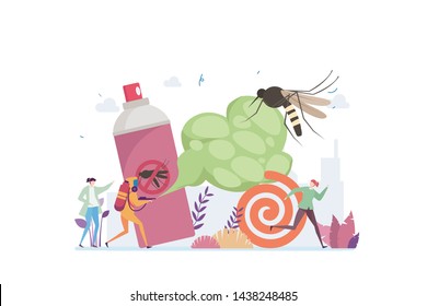 Mosquito Control Vector Illustration Concept Showing a pest control service spraying poison to kill mosquito, Suitable for landing page, ui, web, App intro card, editorial, flyer, and banner.