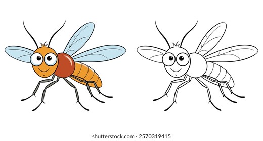 mosquito, cute, vector, illustration, cartoon, face, insect, animal, nature, green, wings, funny, adorable