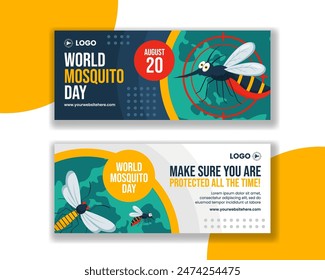 Mosquito Day Horizontal Banner Flat Cartoon Hand Drawn Templates Background Illustration