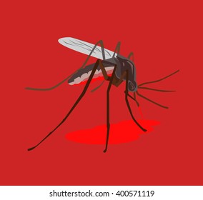 Mosquito drink blood. Vector flat illustration