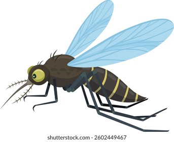 Mosquito in flight seen from the side in cartoon style (cut out)