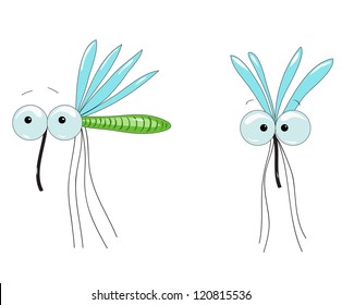 mosquito flying green with large, sad eyes