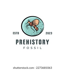 mosquito fossil pre history logo icon, dry insect in amber hand drawn vintage vector illustration.