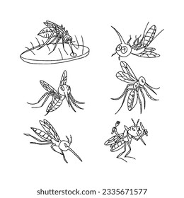 conjunto vectorial de ilustraciones de doodles dibujadas a mano por mosquitos