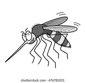 Mosquito, A hand drawn vector illustration of a flying mosquito with sinister looks.
