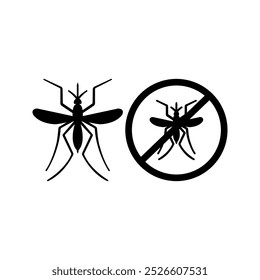 Mosquito icon. Black and White Vector Icon. Goal Sign with Insects Inside. Insect repellent. Camping and Tourism. Label or Logo for Packaging.