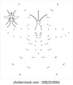 Mosquito Icon Dot To Dot, Mosquitos Insect Icon Vector Art Illustration
