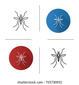 Mosquito icon. Flat design, linear and color styles. Insect. Midge, gnat. Isolated vector illustrations