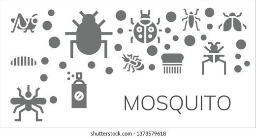 mosquito icon set. 11 filled mosquito icons.  Collection Of - Grasshopper, Parasite, Caterpillar, Ant, Mosquito, Flea, Ladybug, Insecticide, Insect