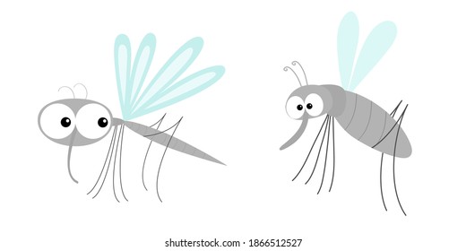 Mosquito icon set. Cute cartoon kawaii funny character. Insect collection. Baby illustration. Flat design. White background. Isolated. Vector illustration