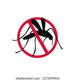 Icono de mosquito. Deja de comer. Señal prohibida de aviso de mosquito. Antimosquitos, símbolo de control de insectos.