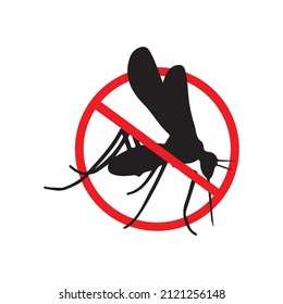 Mosquito icon vector. Flat icon isolated on the white background in a red crossed out circle. Forbidden sign. Editable EPS file. Vector illustration.