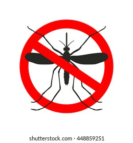 Mosquito icon vector. Flat icon isolated on the white background in a red crossed out circle. Forbidden sign. Editable EPS file. Vector illustration.