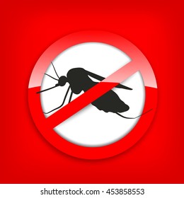 Mosquito icon vector. Flat icon isolated on red background in a red crossed out circle. Forbidden sign. Editable EPS file. Vector illustration.