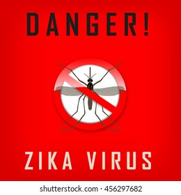 Mosquito icon vector. Icon isolated on red background with inscription - danger zika virus. Vector illustration.