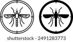 Mosquito icons. Black and White Vector Icons. Goal Sign with Insect Inside. Insect repellent. Camping and Tourism. Label or Logo for Packaging