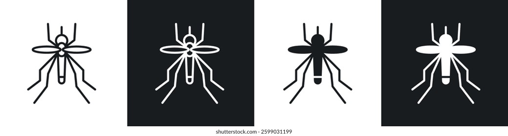 Mosquito icons in flat and linear vector illustration on white background.