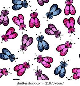 Mosquito insect cartoon illustration vector seamless pattern.  Baby cloth tissue print. Bumble abstract repeating summer pattern. Children drawing sketch design.