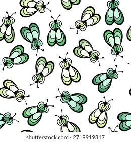 Mosquito insecto ilustración de dibujos animados Vector sin patrón.  Impresión de tejido de tela de bebé. Abeja abstracta repitiendo patrón de verano. Niños dibujando diseño simple.