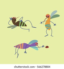 Mosquito, insect collection vector illustration of a flat style.