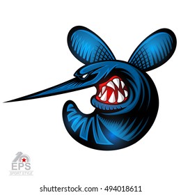 Mosquito insect in profile with bared teeth logo for any sport team isolated on white