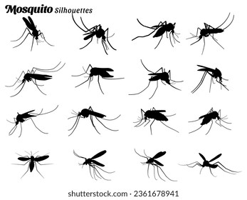 Mosquito insect silhouette vector illustration collection