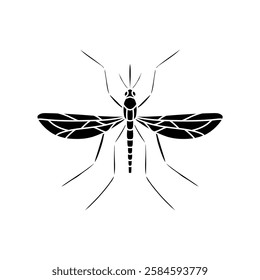 Mosquito isolated on white background. Black and white illustration.