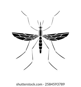 Mosquito isolated on white background. Black and white illustration.