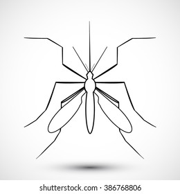 Mosquito isolated on white background. Aedes Aegypti mosquito. Vector mosquito. Hand drawn Vector illustration.