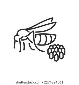 Mosquito pone huevos, icono lineal. Línea con trazo editable