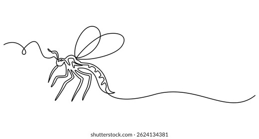 Vector de dibujo de arte de línea de mosquito, mosquito de línea continua. mosquito dibujado en una línea. Ilustración vectorial de una sola línea, mínima aislada sobre fondo transparente. Arte vectorial dibujado a mano.