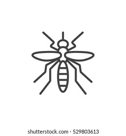 Ícone da linha do mosquito, sinal vetorial contorno, pictograma linear isolado em branco. Símbolo, ilustração do logotipo