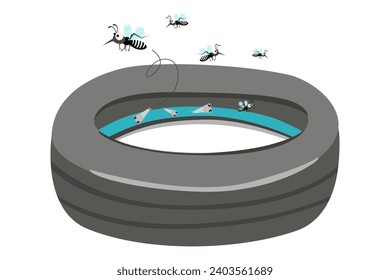mosquito que vive en ruedas de auto. ilustración vectorial