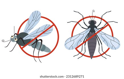 Mosquito malaria anti fly insect stop sight. Vector graphic design illustration