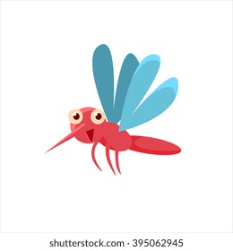 Mosquito Mid-air Childish Character Isolated Flat Colorful Vector Icon On White Background